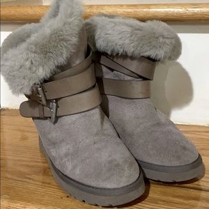 Ash Hidden Wedge Suede Shearling Boots in Gray